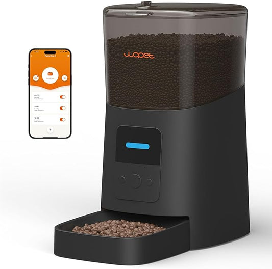 WOPET 6L Automatic Cat Feeder,Wi-Fi Enabled Smart Pet Feeder for Cats and Dogs,Auto Dog Food Dispenser with Portion Control, Distribution Alarms and Voice Recorder Up to 15 Meals per Day