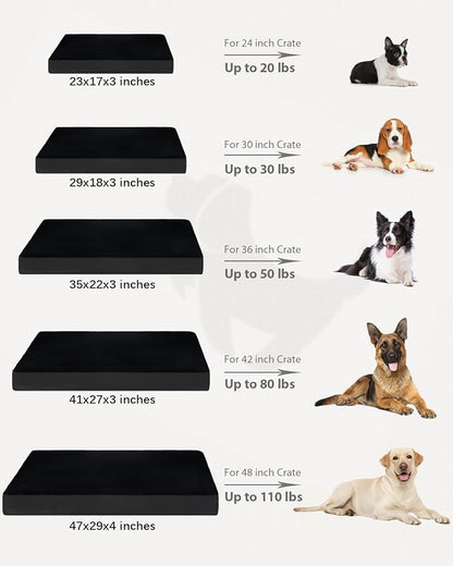 KSIIA Orthopedic Dog Bed Crate Waterproof Pet Mats for Large Dogs Deluxe Plush Washable Pet Bed with Egg Crate Foam & Removable Cover, 41 x 27 Inch, Black
