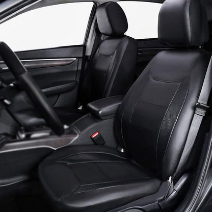Flying Banner car seat Covers Protects Water Proof Faux Leather Carbon Fiber Front and Rear Bench (Black, Full Set - 8PCS)