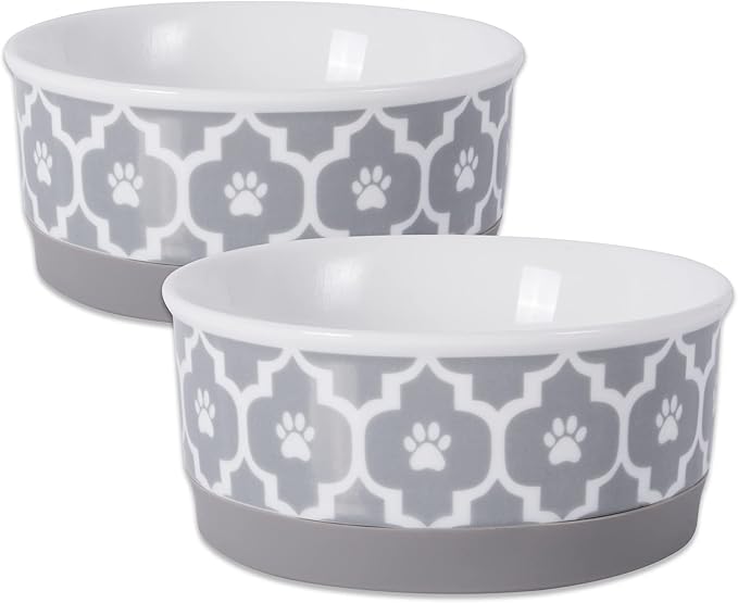 Bone Dry Lattice Collection Pet Bowl & Canister, Small Set, 4.25x2", Gray, 2 Count