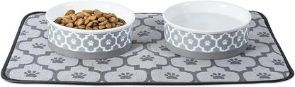 Bone Dry Paw Print Ceramic Pet Bowl, Lattice Collection, Medium Set, 6x2", Gray, 2 Count