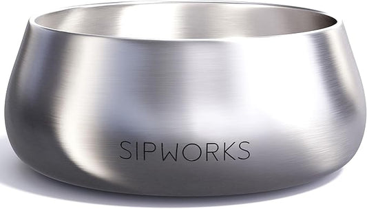 Sipworks Stainless Steel Dog Bowl – 32oz Weighted Metal Food and Water Bowls for Dogs and Cats with Non-Slip Base - Pet Bowls for All Breeds Sizes for Travel & Outdoor Play - Steel