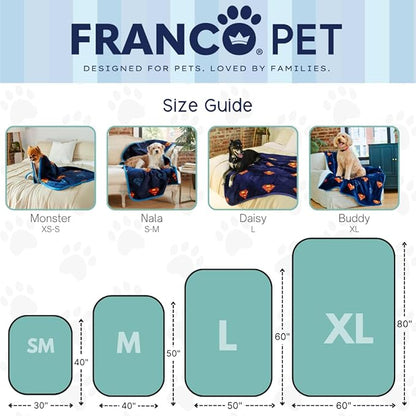 Franco Pet Superman DC Comics Super Soft Cozy Waterproof Sherpa-Backed Blanket Throw for Large Dogs, Couch/Bed/Car, 50x60 (Officially Licensed Product)