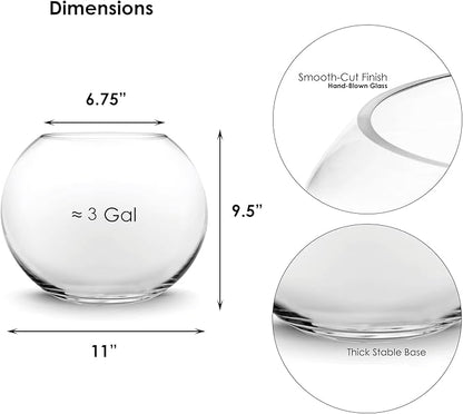 CYS EXCEL Large Glass Bubble Bowl (H-9.5" W-11", Approx. 3 Gal.) | Multiple Size Choices Fish Bowl Vase | Glass Round Bowl Terrarium | Globe Flower Vase Centerpiece