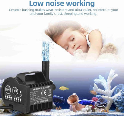 Smart Programmable Submersible Pump, Ultra Quiet 4 Gear Timer for Aquarium Fountain Pond Cooling System USB Powered Suction Cup Base Easy Setup