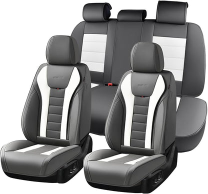 Coverado Car Seat Covers Full Set, Seat Covers for Cars, Front Seat Covers and Back Seat Cover Waterproof Leather Automotive Seat Cover, Universal Car Interior Protectors Cushion for Most Cars