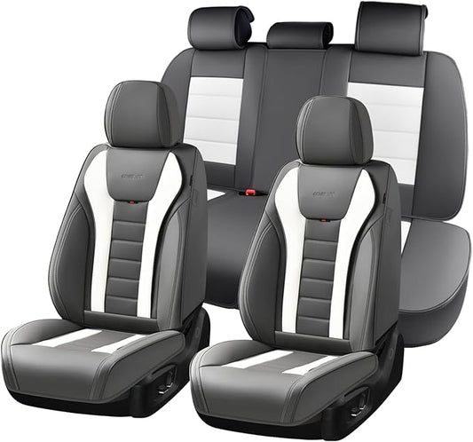 Coverado Car Seat Covers Full Set, Seat Covers for Cars, Front Seat Covers and Back Seat Cover Waterproof Leather Automotive Seat Cover, Universal Car Interior Protectors Cushion for Most Cars