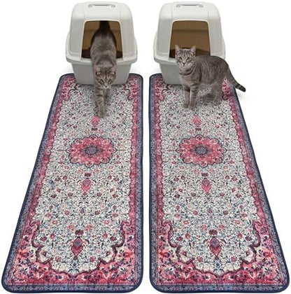 Hompet Cat Litter Mat 2 Pack, 20x60 Large Machine Washable Trapping Mats for Cats, Super Absorbent & Urine-Proof Cat Litter Box Mat for Floor, Waterproof & Non Slip Kitty Litter Rug