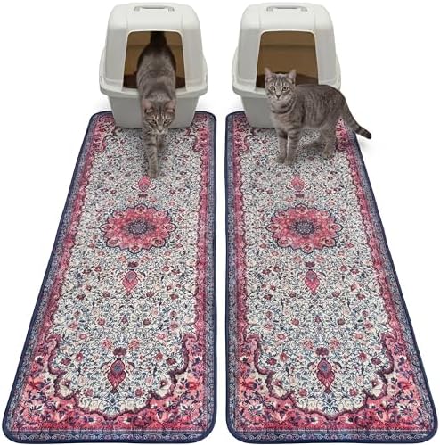 Hompet Cat Litter Mat 2 Pack,18x54 Large Machine Washable Trapping Mats for Cats, Super Absorbent & Urine-Proof Cat Litter Box Mat for Floor, Waterproof & Non Slip Kitty Litter Rug