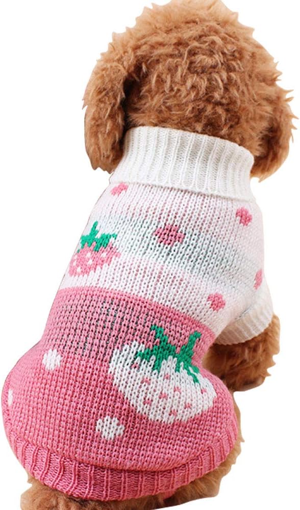 CHBORCHICEN Pet Dog Sweaters Classic Knitwear Turtleneck Winter Warm Puppy Clothing Cute Strawberry and Heart Doggie Sweater (Pink, XX-Small)