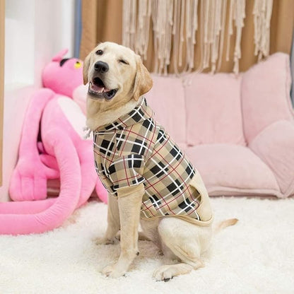 EXPAWLORER Plaid Dog Hoodie - British Style Warm Dog Sweater Shirt with Leash Hole,Pitbull Clothes Outfits,Winter Coat Apparel for All Breeds Puppy Girl Boy-Cat Apparel,Beige XX-Large