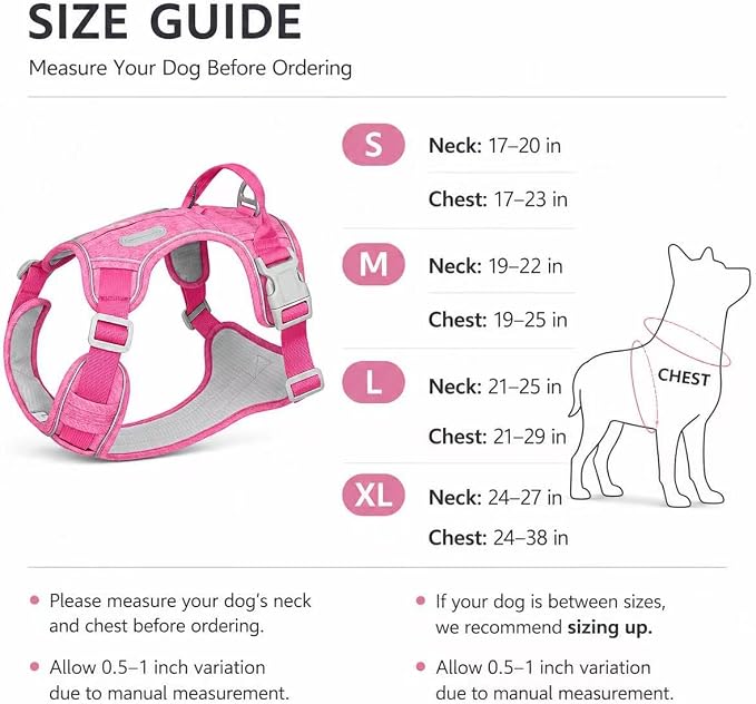 No Pull Dog Harness with Built-in Hidden AirTag & GPS Tracker Holder, Reflective Adjustable Escape-Proof Vest Harness for Small & Medium Dogs (Hot Pink, XL)