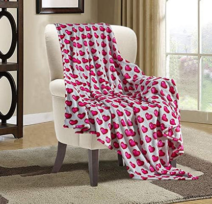 Valerian Luxury Velvet Super Soft Light Weight Blanket Prints Fleece Throw - All Year Round Home Decor, Fuzzy Warm and Cozy Throws, Couch and Gift, 50 x 60inch, Juliette Heart