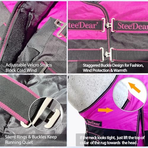 1200D Horse Blanket,Turnout Rain Sheet(No Fill),Hot Pink 78''