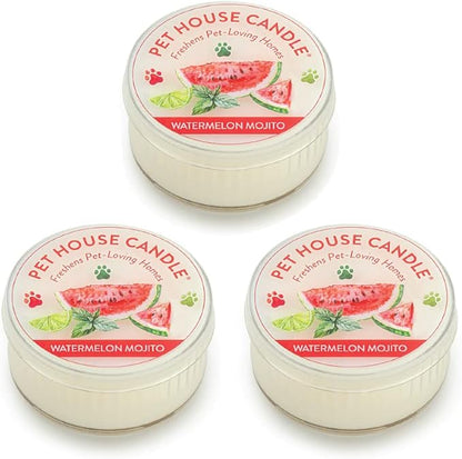 Pet House Mini Candles for Pet Odor Made with Natural Soy Wax, Plant Based, Dog and Cat Friendly Scented Candles, Watermelon Mojito Pack of 3