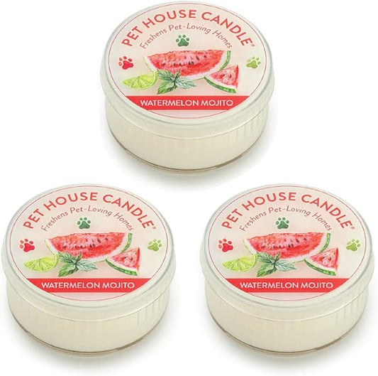 Pet House Mini Candles for Pet Odor Made with Natural Soy Wax, Plant Based, Dog and Cat Friendly Scented Candles, Watermelon Mojito Pack of 3