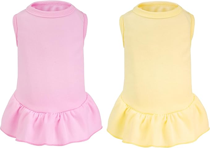 2 Pcs Dog Dress Cute Cat Skirt Solid Color Summer Clothes for Small Pet Dogs Cat (Yellow,Pink, Large)
