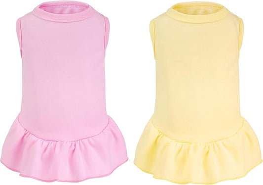 2 Pcs Dog Dress Cute Cat Skirt Solid Color Summer Clothes for Small Pet Dogs Cat (Yellow,Pink, Large)