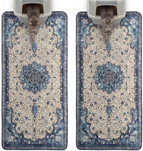 Hompet Cat Litter Mat 2 Pack, 24.8x54 Large Machine Washable Trapping Mats for Cats, Super Absorbent & Urine-Proof Cat Litter Box Mat for Floor, Waterproof & Non Slip Kitty Litter Rug