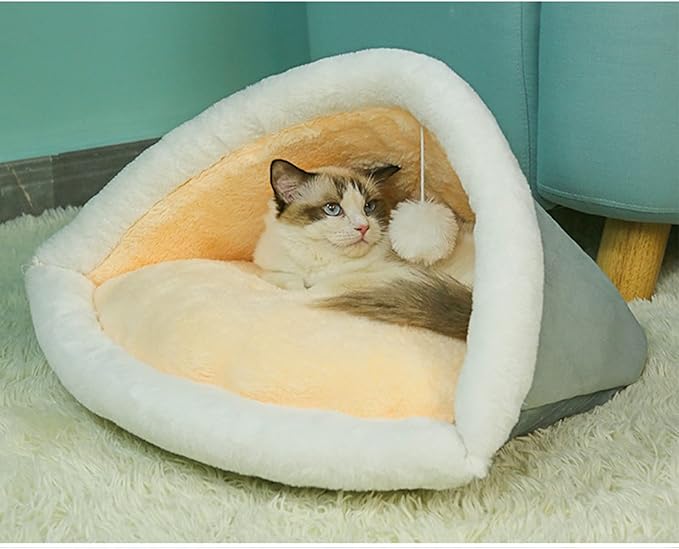 Cat Sleeping Bag Plush Pet Bed 40x52cm Mint Green - Soft Warm Semi - Closed Design, Washable Cozy Nest for Indoor Cats Puppies Kittens (Cat Litter-Gentleman Gray)