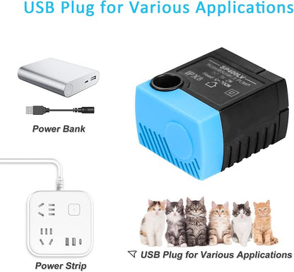 SP-400LV Cat Water Fountain Pump, Cat Fountain USB Replacement Pump with Adapter Compatible with Ceramic, Butterfly, Seaside, Stainless Steel, 360 Plastic Pet Water Fountain
