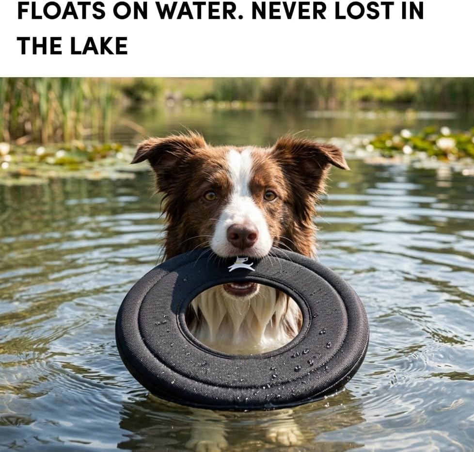 OllyDog Super Flyer Dog Flying Disc – Floating Fetch Toy for Water Play, Soft Eco-Friendly Recycled Fabric, Gentle on Teeth, 11" for Medium & Large Dogs (Raven, 11")
