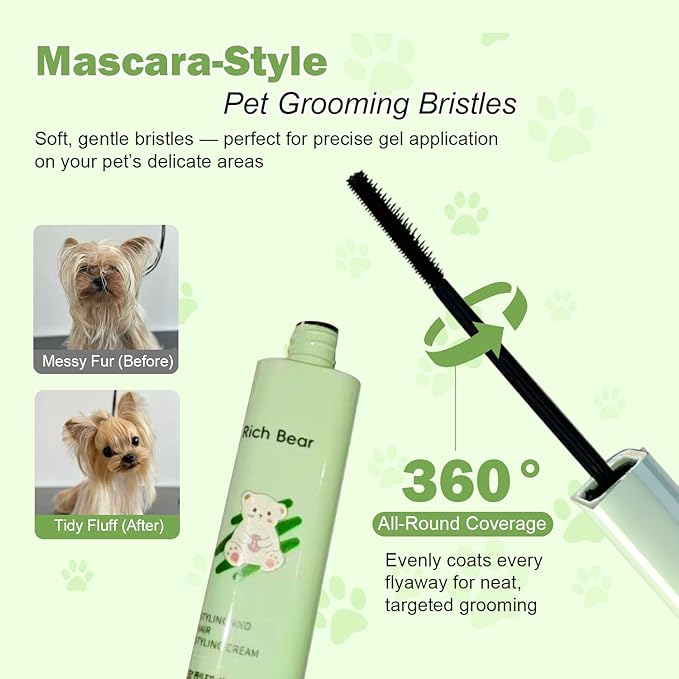 Dog Facial Hair Styling Gel – Gentle Grooming for Eyes & Nose Flyaways, No Alcohol Formula for Small Long-Haired Dogs & Cats, for Daily Use & Styling, 1.06 oz (2in1 1.06 oz+Stain Comb)
