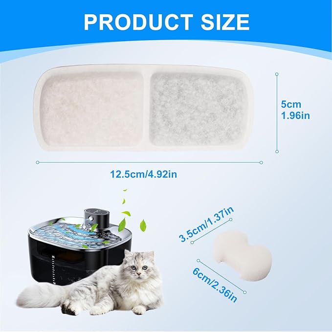 6 + 6 Pack Cat Water Fountain Filter Replacement Compatible with FEELNEEDY Cat Water Fountain FN-W07 135 fl oz/4L, Pet Water Fountain Filters Replacement Filters and Foam Sponges
