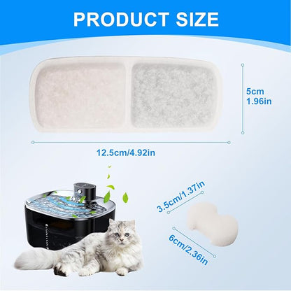 6 + 6 Pack Cat Water Fountain Filter Replacement Compatible with FEELNEEDY Cat Water Fountain FN-W07 135 fl oz/4L, Pet Water Fountain Filters Replacement Filters and Foam Sponges