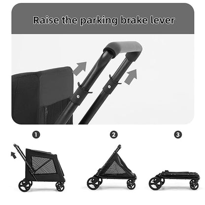 Extra Large Dog Stroller for Large Dogs Up to 130 lbs, Heavy Duty Pet Stroller with Breathable Mesh, Easy Fold Travel Pet Cart with Cup Holder, Adjustable Handle, Secure Safety Belts