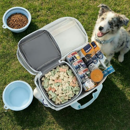 Pet Travel Bag, Large Blue Dog Carrier with Multiple Compartments and Adjustable Straps, Dog Suitcase for Weekend Camping, Pet Diaper Bag for Travelling(Blue)