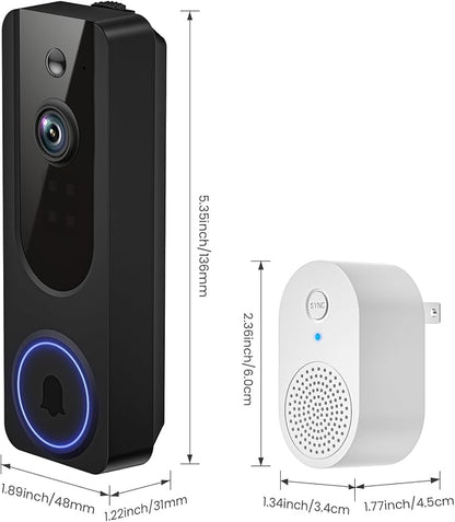 Hubposh Doorbell Camera Wireless with Indoor Receiver, Battery Powered, AI Human and Motion Detection, 2 Way Talk, 1080P Night Vision, Cloud Storage (Sold Separately)