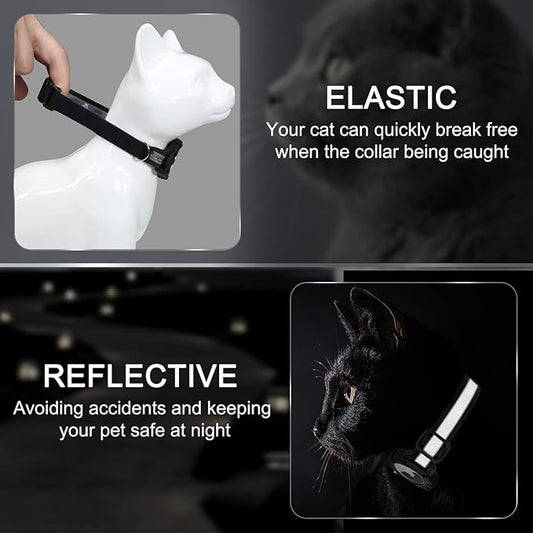 Reflective AirTag Cat Collar, Integrated Cat Tracker Collar with Air Tag Holder and Bell, Safety Elastic Band Cat GPS Collars for Girl Boy Cats, Kittens and Puppies (Black, XS)