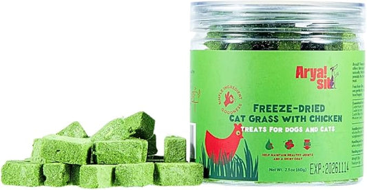 Arya Sit! Freeze-Dried Cat Grass with Chicken Bites – Natural Hairball Control · Supports Digestive Health · High Protein · No Artificial Ingredients