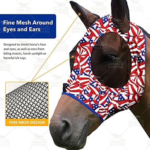 Harrison Howard Elasticity Horse Fly Mask Superb Comfort with UV Protection -Flag Grid (M，Cob)