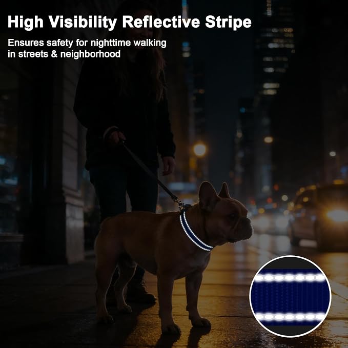 Taglory AirTag Dog Collar with Waterproof Holder for Large Dogs, Navy Blue | Reflective for Night Walks & Low-Light Safety, Track Your Pup Peace of Mind, Adjustable Soft Padded, No More Dangling Tags L
