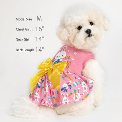 PUPTECK Print Dog Easter Dress Pet Costumes Apparel with Cute Bowtie Puppy Clothes Outfit, Rabbit, XS