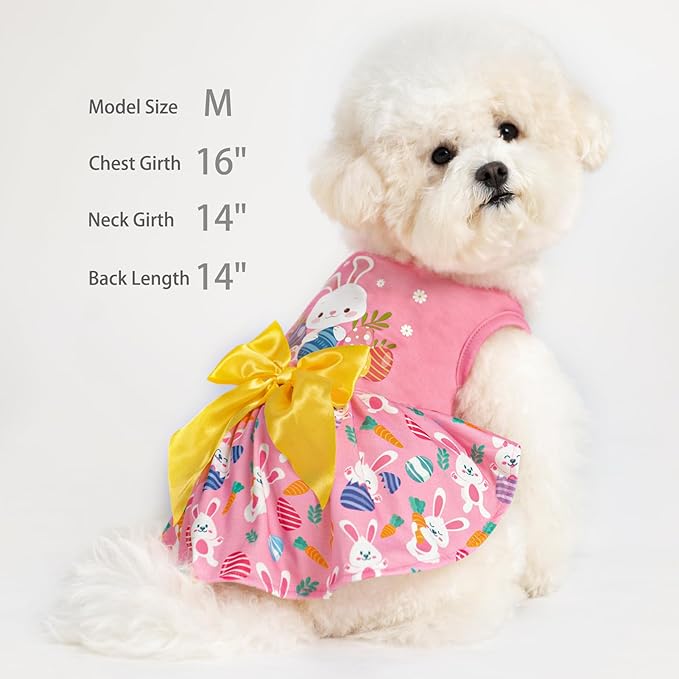 PUPTECK Print Dog Easter Dress Pet Costumes Apparel with Cute Bowtie Puppy Clothes Outfit, Rabbit, S