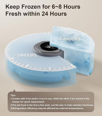Casfuy Automatic Cat Feeder Cordless - Automatic Cat Food Dispenser for Wet Moist Food with 4 Ice Packs Rechargeable Auto Feeder for Cats Small Dogs with Programmable Timer Low Battery Indicator