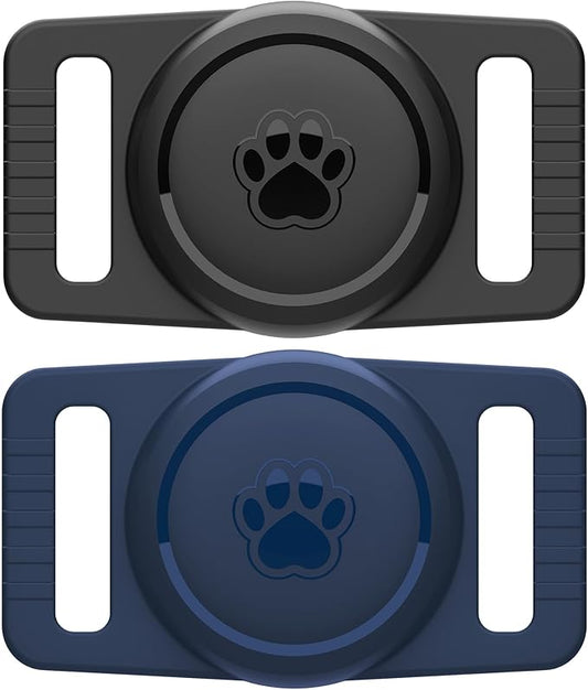 GOCII for Airtag Dog Collar Holder 2 Pack,Waterproof Dog Collar Holder for Apple AirTag(Gen 1 & 2),Silicone Air Tags Case for Dog Collars(Navy&Black)