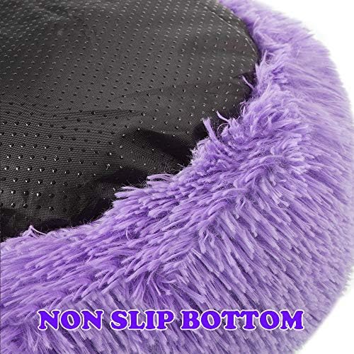 otoez Kitten Puppy Bed Extra Small XS Round Dog Cat Beds Anti Anxiety Plush Pet Calming Donut Bed with Non-Slip Waterproof Bottom, Washable (15.7", Purple)