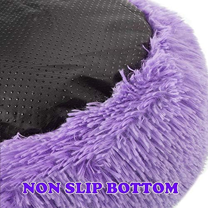 otoez Kitten Puppy Bed Extra Small XS Round Dog Cat Beds Anti Anxiety Plush Pet Calming Donut Bed with Non-Slip Waterproof Bottom, Washable (15.7", Purple)