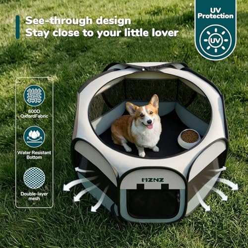 Dog Cat Playpen, Portable Puppy Pet Crate Indoors for Small/Medium Dogs Cats Rabbits, Foldable Dog Cage Enclosure for Outdoor, Pop Up Dogs Tent Kennel with Carrying Case, Grey