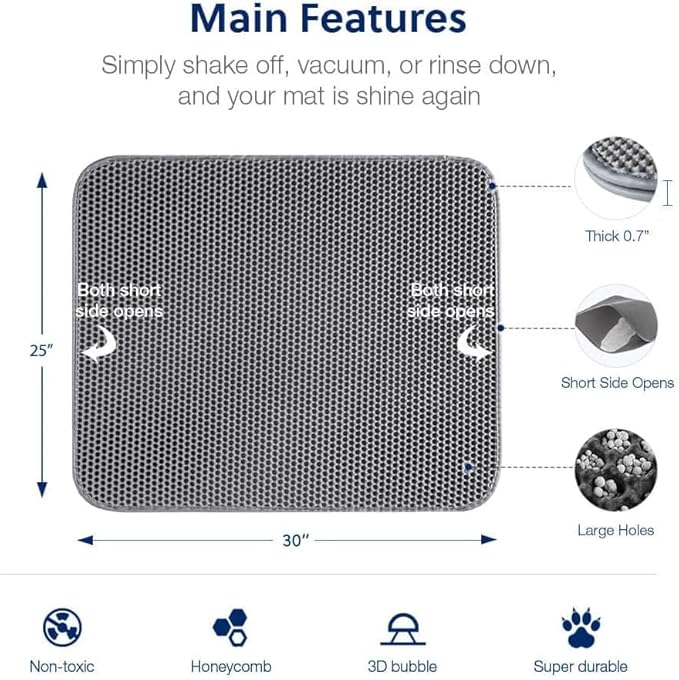WePet Cat Litter Mat, Kitty Litter Trapping Mat, Honeycomb Double Layer Mats, No Phthalate, Urine Waterproof, Easy Clean, Scatter Control, Catcher Litter Tray Box Rug Carpet