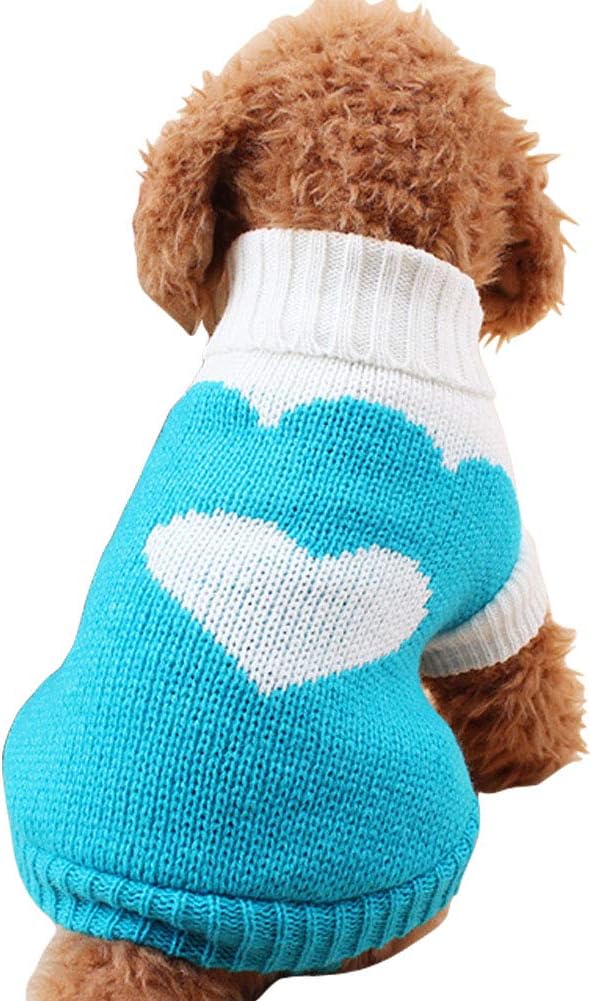 CHBORCHICEN Pet Dog Sweaters Classic Knitwear Turtleneck Winter Warm Puppy Clothing Cute Strawberry and Heart Doggie Sweater (Sky Blue, Large)