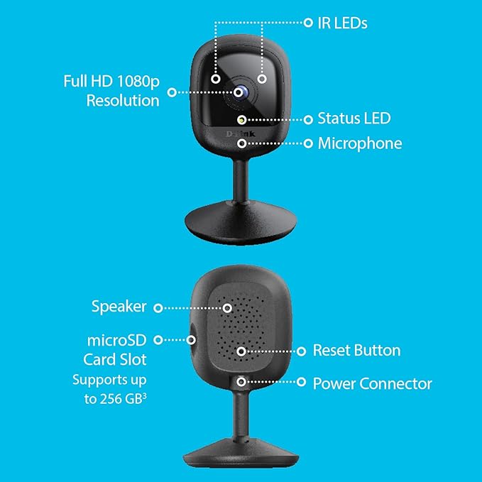D-Link Pro Series Compact Full HD Pro Wi-Fi Camera w/Full HD 1080p Resolution, Sound & Motion Detection, 2-Way Audio, Cloud & Local Recording, Night Vision (DCS-6100LHV2)