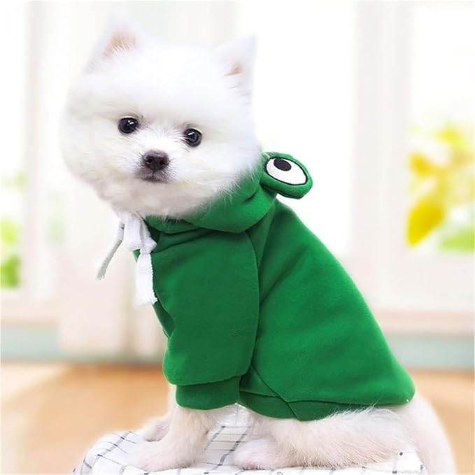 Dog Hoodies Clothes Autumn Winter Sweatshirts Teddy Bulldog Bulldog Clothing Can Transform Into Frog Elk Mouse (Green Frog,S)