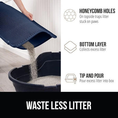 GORILLA GRIP Honeycomb Cat Litter Box Mat, Two Layer Trapping Waste Mats, Soft On Paws, Litter Box Supplies and Essentials for Indoor Cats, Traps Excess, Water Resistant for Floors, 24x15 Navy
