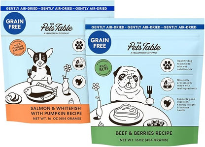 The Pets Table Grain Free Air Dried Dog Food 2 Pack - Beef & Berries + Salmon & Whitefish, 16 Ounce (Pack of 2)