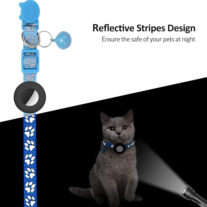 GPS Tracker for Cats, Mini GPS Pet Tracker with Collar, IPX8 Waterproof Cat Trackers Collar,No Monthly Fee,Work with Apple Find My(iOS Only),Smart Trackers for Pets-Blue-2